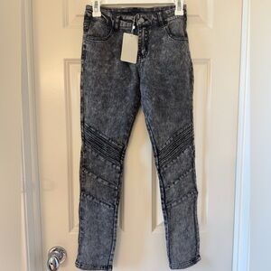 Girls Black Acid Wash Jeans